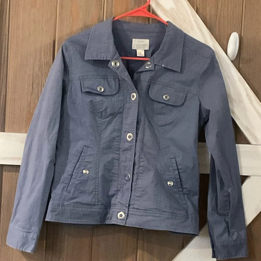 Christopher & Banks Blue Utility Jacket Lightweight Stretch size M Junior - Picture 2 of 6